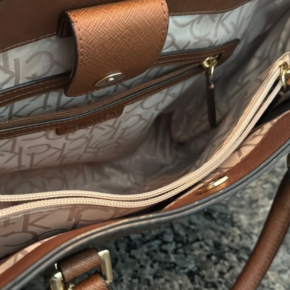 Calvin Klein Brown monogram logo Structured Tote with Gold Accents - Picture 15 of 16